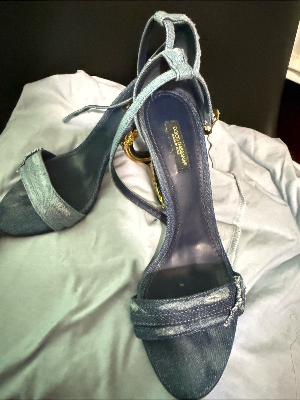 Loeffler Randall Denim Blue Open-Toe Slingback Heels